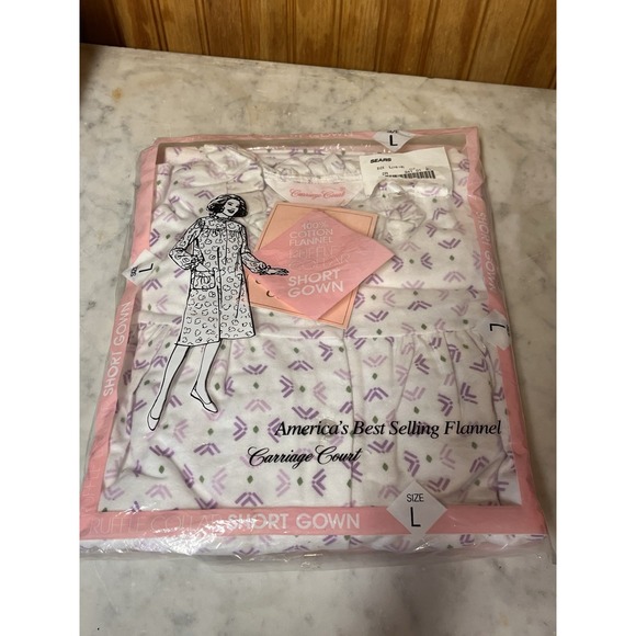 Carriage Court Other - VTG Sears Carriage Court Short Flannel Nightgown Size‎ L Purple Cotton NWT